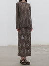 SWAYING 2025 Fall/Winter Collection: Beaded Alpaca Wool Sweater/Skirt Set SW-SW-SW25AW3B05C2S2-HZ (Floral, Gray-Brown) Skirt (SW25AW1T07C1S4)